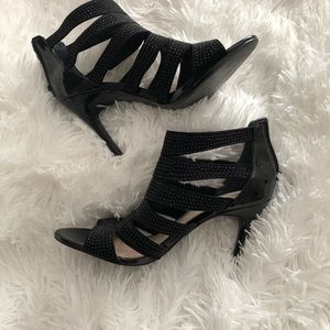 SOLD Nina Black Rhinestone Strappy Heels
